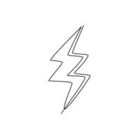 Single continuous line drawing of thunder light bolt logo label. Energy power up lightening icon label concept. Modern one line draw graphic design vector illustration