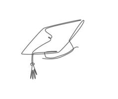 un dibujo de línea continua de la gorra de graduación. concepto de plantilla de icono de elemento de equipo de sombrero de graduación académica. Treandy dibujo de una sola línea diseño gráfico ilustración vectorial vector