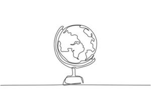 globo terráqueo. dibujo continuo de una línea del diseño minimalista del ejemplo del vector del mapa del mundo en el fondo blanco. estilo gráfico moderno de línea simple aislada. concepto gráfico dibujado a mano para la educación