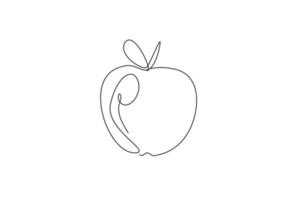 dibujo de una sola línea de manzana fresca. silueta de icono de fruta tropical para el concepto de plantación. infografías, presentación de plantas aisladas sobre fondo blanco. diseño gráfico vectorial ilustración vector