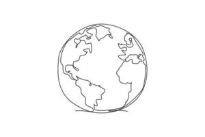 Single one line drawing of circle world map. Globe earth icon silhouette for education concept. Infographics, geography presentation isolated on white background. Design vector graphic illustration
