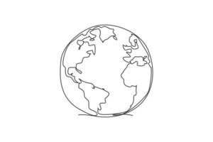 Single one line drawing of circle world map. Globe earth icon silhouette for education concept. Infographics, geography presentation isolated on white background. Design vector graphic illustration