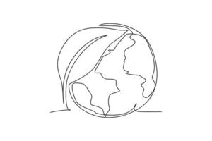 Green leaf on earth globe. Continuous one line drawing nature leaf minimalist vector illustration design on white background. Simple line modern graphic style. Hand drawn graphic natural concept