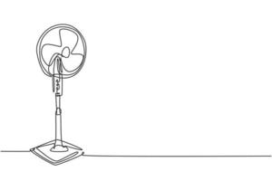 One continuous line drawing of electric standing blow fan home appliance. Electricity living room household tools template concept. Trendy single line draw design vector graphic illustration