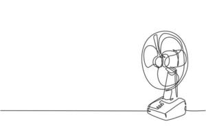 One continuous line drawing of electric blowing desk fan home appliance. Electricity household tools template concept. Trendy single line draw design vector graphic illustration