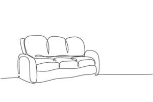 One continuous line drawing of elegance comfortable leather couch home appliance. Comfy living room sofa furniture template concept. Trendy single line draw design vector graphic illustration