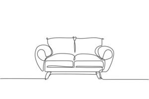 Un dibujo de una sola línea de un costoso electrodoméstico sofá de lujo. Elegant Comodo Sofa Para Sala De Estar Concepto De Equipamiento. Ilustración de vector gráfico de diseño de dibujo de línea continua dinámica