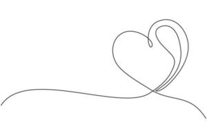 One single line drawing of cute love heart shaped for greeting card. Romantic symbol for wedding invitation. Trendy continuous line draw design vector graphic illustration