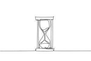 One continuous line drawing of old classic hourglass. Sand glass for showing deadline time at business metaphor concept. Trendy single line draw design vector graphic illustration