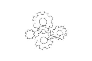 Single continuous line drawing of metal wheel round gear for machinery office logo label. Mechanical company logotype icon concept. Modern one line draw graphic design vector illustration