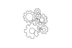 un dibujo de una sola línea del engranaje de rueda de metal redondo para la identidad del logotipo de la empresa mecánica. proceso de trabajo en equipo en el concepto de logotipo de icono de oficina. Ilustración de vector de diseño gráfico de dibujo de línea continua dinámica