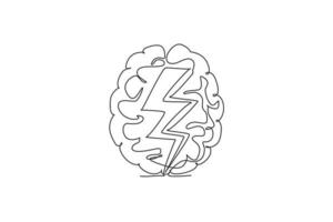 un dibujo de línea continua del rayo dentro del icono del logotipo del cerebro humano. proceso rápido de pensamiento concepto de plantilla de símbolo de logotipo. Ilustración de vector de diseño de dibujo de línea única de moda