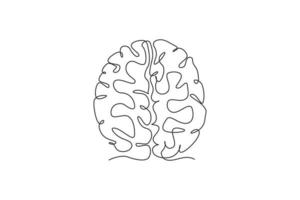 dibujo de línea continua única del cerebro humano inteligente desde la etiqueta del logotipo de la vista superior. concepto de icono de logotipo de oficina de psicología. Ilustración de vector de diseño gráfico de dibujo de una línea moderna