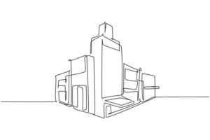 Continuous one line drawing of luxury apartment house in the middle of town. Home building construction hand drawn minimalist concept. Modern single line draw design vector graphic illustration