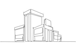 Dibujo de línea continua única de una casa grande y moderna de lujo en la ciudad. casa edificio arquitectónico aislado concepto de minimalismo. Ilustración de vector de diseño gráfico de dibujo de una línea dinámica sobre fondo blanco