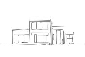 dibujo de una sola línea continua de un edificio de construcción de casas de lujo. concepto de minimalismo aislado arquitectónico casero. Ilustración de vector de diseño gráfico de dibujo de una línea dinámica sobre fondo blanco