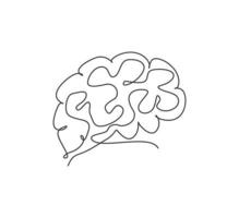 un dibujo de una sola línea del cerebro desde la vista lateral para la identidad del logotipo de la empresa de alimentos del suplemento de memoria. concepto de icono de órgano humano para la ciencia médica. Ilustración de vector de diseño de dibujo de línea continua de moda