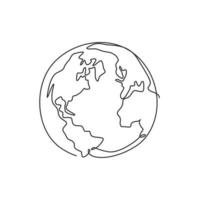 Single continuous line drawing of global sphere of world globe for educational knowledge. Planet logotype symbol template concept. Dynamic one line draw graphic vector illustration outer space science