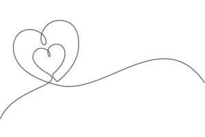 One continuous line drawing of cute love heart shaped for lovable greeting card. Romantic wedding invitation template concept. Modern single line draw design graphic illustration vector