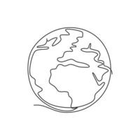 Single continuous line drawing of sphere global earth for logo label. World globe concept for study educational knowledge. Dynamic one line draw graphic vector illustration