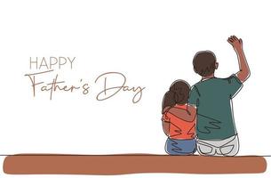 One continuous line drawing of young father siting next to daughter and talking funny story. Happy father's day concept. Greeting card with typography. Single line draw design vector illustration