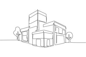 Edificio de lujo de una sola línea continua de dibujo en la gran ciudad. concepto de minimalismo aislado de la propiedad de la arquitectura del hogar. Ilustración de vector de diseño gráfico de dibujo de una línea dinámica sobre fondo blanco