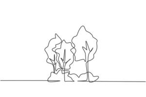 Single one line drawing of green fresh tree for garden icon. Environment eco friendly logo isolated doodle minimal concept. Trendy continuous line draw design graphic vector illustration