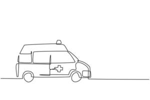 dibujo de una sola línea continua del vehículo de la ambulancia del hospital para rescatar al paciente crítico. 911 concepto de minimalismo aislado. Ilustración de vector de diseño gráfico de dibujo de una línea dinámica sobre fondo blanco