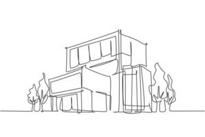 Dibujo continuo de una línea del edificio de construcción de casas de lujo en la ciudad. casa propiedad arquitectura dibujado a mano concepto minimalista. Ilustración gráfica de vector de diseño de dibujo de una sola línea moderna