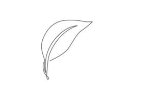 Single one line drawing of green leaf. Organic leaf tree icon silhouette for environment concept. Infographics, natural element isolated on white background. Design vector graphic illustration