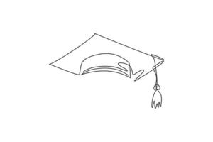 gorro de graduación. Icono gráfico de sombrero de graduación universitaria de línea continua única. Doodle simple de una línea para el concepto de educación. diseño minimalista de la ilustración del vector aislado en el fondo blanco