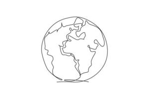 globo terráqueo del mundo. Icono gráfico de geografía de mapa global redondo de línea continua única. Doodle de dibujo de una línea simple para el concepto de educación. diseño minimalista de la ilustración del vector aislado en el fondo blanco