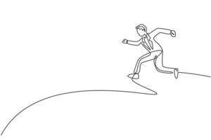 dibujo continuo de una línea de un joven empresario feliz saltando alto en el cielo. gerente de negocios de éxito. concepto minimalista. Ilustración gráfica de vector de diseño de dibujo de línea única de moda