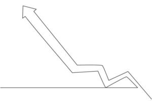 Continuous one line drawing of increasing graph up arrow symbol. Success business sales growth report minimalist concept. Trendy single line draw design vector graphic illustration