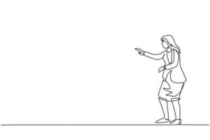 Single continuous line drawing of young beauty businesswoman pointing finger to her business colleague. Professional worker. Minimalism concept dynamic one line draw graphic design vector illustration