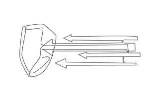 dibujo continuo de una línea de escudo de metal atacado por flechas. concepto minimalista de protección de defensa fuerte. Ilustración gráfica de vector de diseño de dibujo de línea única de moda