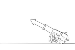 dibujo de una sola línea de arma de bala de cañón con símbolo de flecha misil de bala. concepto mínimo de crecimiento de las finanzas empresariales. Ilustración de vector gráfico de diseño de dibujo de línea continua moderna