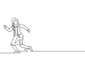 Continuous one line drawing young woman worker running chased by work deadline. Business time management discipline metaphor concept. Single line draw design vector graphic illustration.
