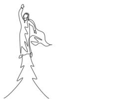 Single continuous line drawing young Arab business man flying high into the sky to reach big goals. Big vision of business target minimalist concept. One line draw graphic design vector illustration.