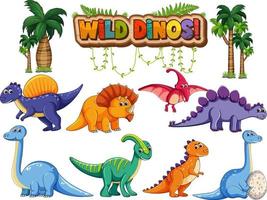 Set of isolated various dinosaurs cartoon character on white background vector