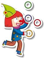 Sticker template with happy clown cartoon character isolated vector