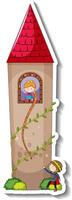 Sticker template with Rapunzel in the castle tower isolated vector