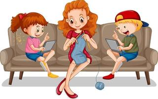 Children learning from home on electronic device vector
