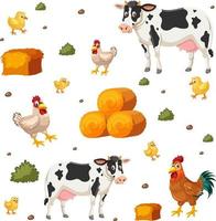 Seamless pattern with cute farm animals on white background vector