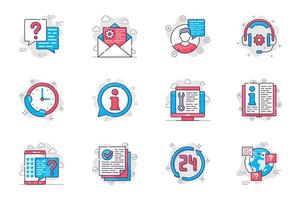 concepto de soporte al cliente conjunto de iconos de línea plana. consulta y asistencia en call center. paquete de mensajes, auriculares, preguntas, preguntas frecuentes y otros. símbolos de esquema de paquete conceptual vectorial para aplicaciones móviles vector