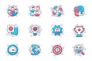 Teamwork concept flat line icons set. Leadership and collaboration in business. Bundle of colleague, brainstorming, discussion, trophy and other. Vector conceptual pack outline symbols for mobile app