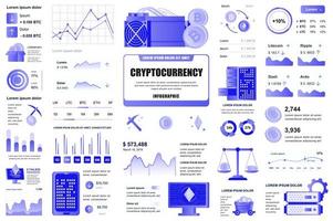 Bundle cryptocurrency mining infographic UI, UX, KIT elements. Different charts, diagrams, workflow, flowchart, timeline, schemes, graphs design template. Vector info graphic and infographics set.