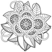 adorno decorativo de flores mehndi en estilo étnico oriental, adorno de doodle, dibujo a mano de contorno. página de libro para colorear. vector