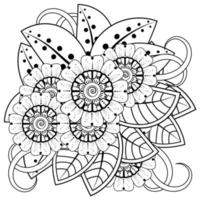 adorno decorativo de flores mehndi en estilo étnico oriental, adorno de doodle, dibujo a mano de contorno. página de libro para colorear. vector