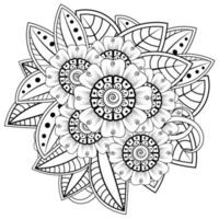 adorno decorativo de flores mehndi en estilo étnico oriental, adorno de doodle, dibujo a mano de contorno. página de libro para colorear. vector